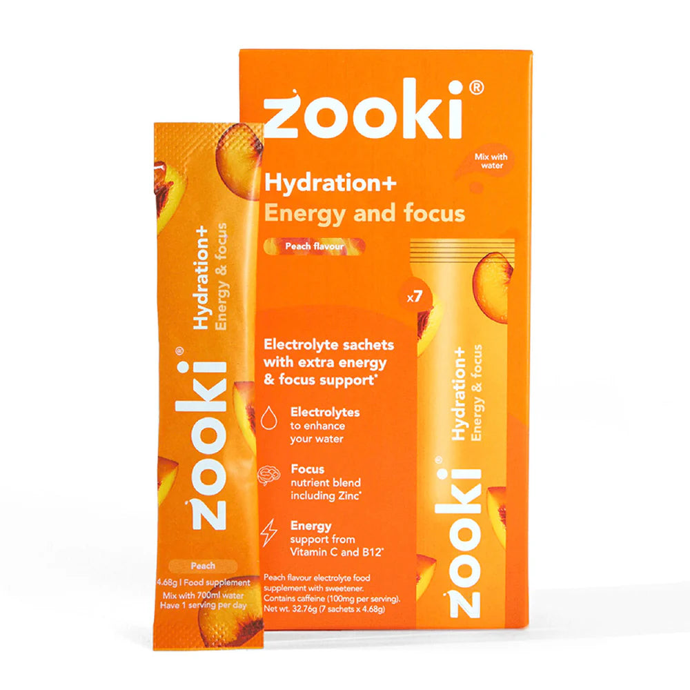 30x Zooki Electrolyte + Energy and Focus Peach Flavour